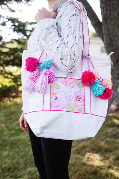 DIY Fashion Tote with Ombre Tassels and Pom Poms