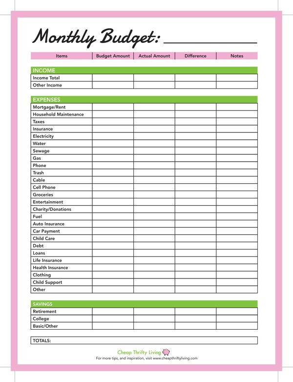 Free Budgeting Worksheet