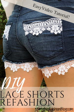 Denim DIY Lace Shorts Refashion