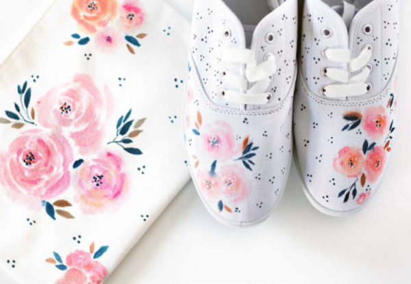 Painting flowers top on shoes