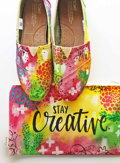 Mixed Media Canvas Shoes & Pouch