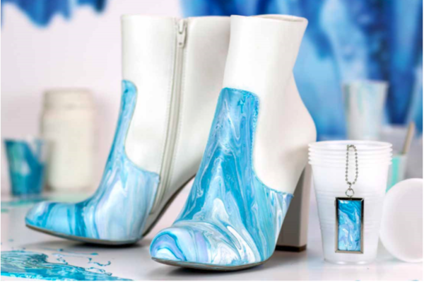 Paint Poured Ankle Boots and Necklace