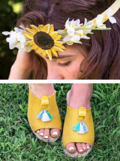 Sunflower Headband & Boho Shoes