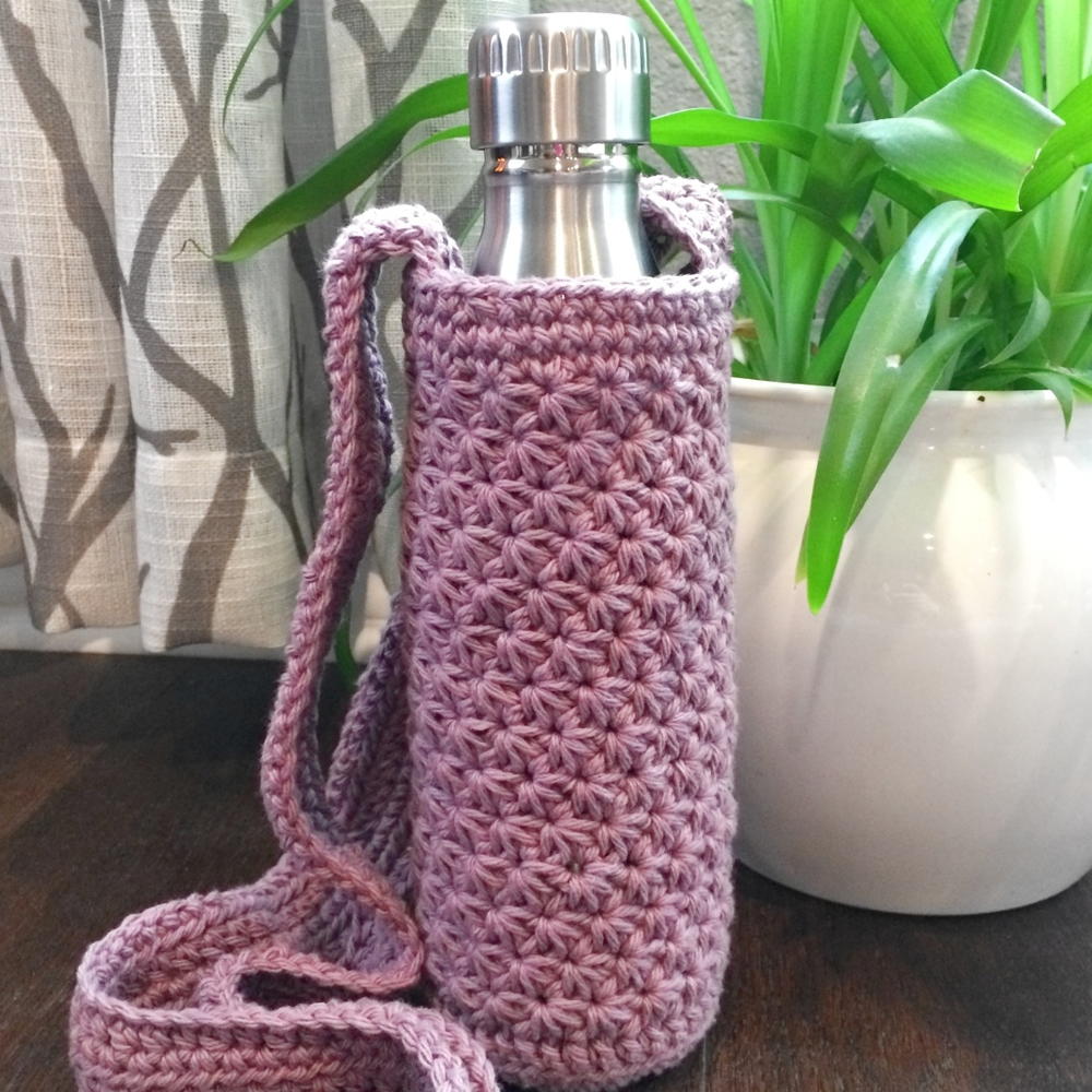 Star Stitch Bottle Carrier, water bottle holder, crochet water bottle h...