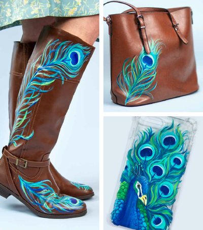Peacock Accessories: Boots, Purse, & Phone Case