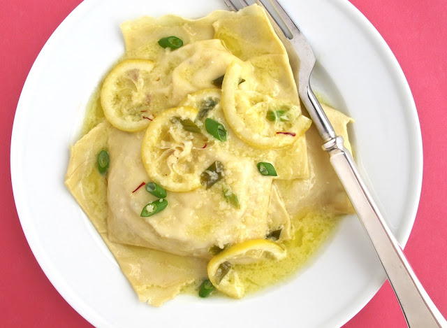 Lobster Ravioli in Lemon Butter with Saffron