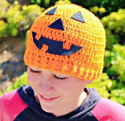 Jack-o-Lantern Crochet Beanie