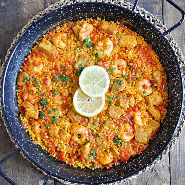 Authentic Spanish Paella with Tuna and Shrimp