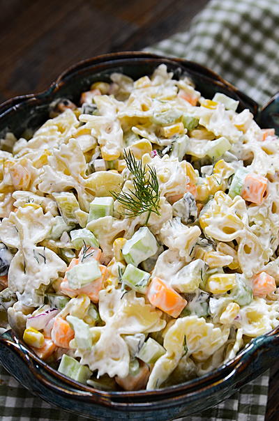 Tangy and Creamy Dill Pickle Veggie Pasta Salad