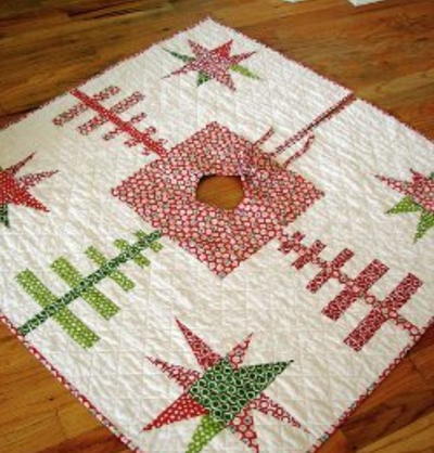 Evergreens and Stars Quilted Tree Skirt