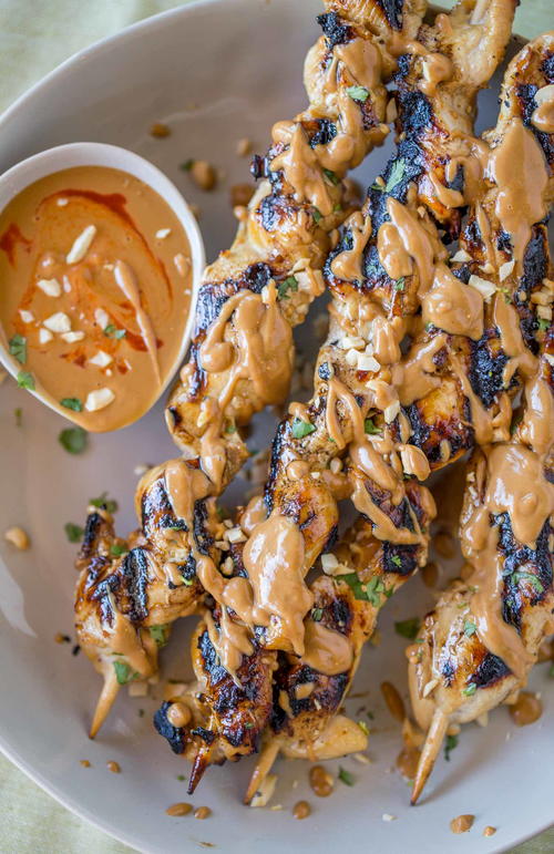 Chicken Satay with Peanut Sauce | AllFreeCopycatRecipes.com