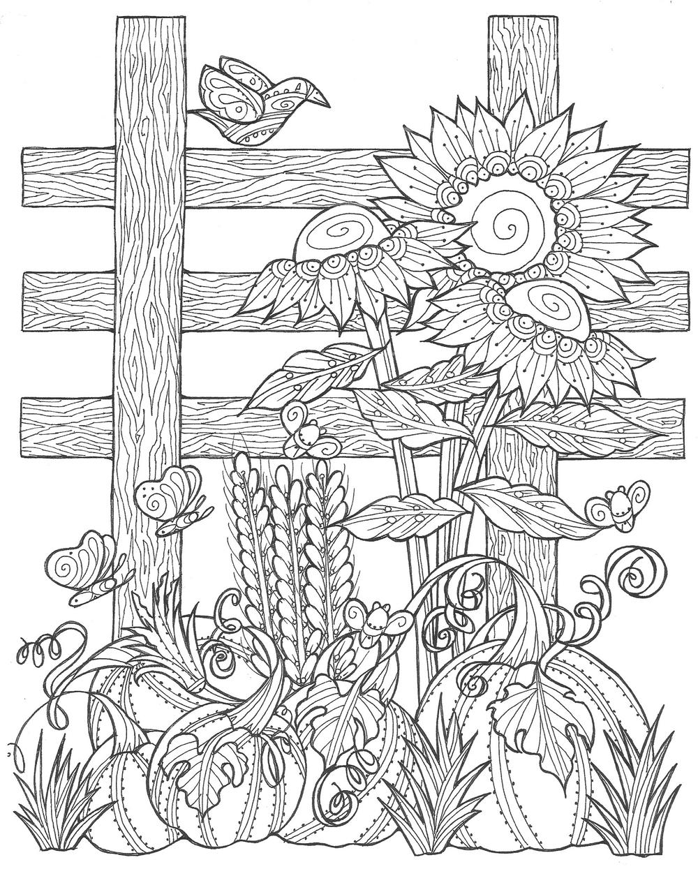 Download Sunflower Pumpkin Patch Coloring Page (PDF) | FaveCrafts.com