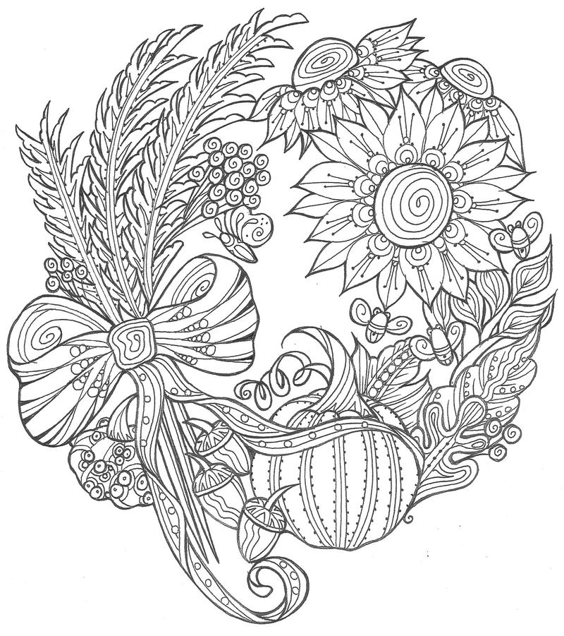 Harvest Fall Wreath Coloring Page (PDF) | FaveCrafts.com