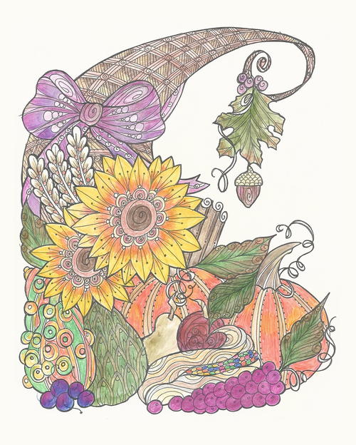 Bountiful Cornucopia Coloring Page