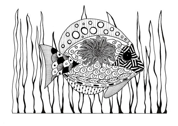 Zentangle Tropical Fish Adult Coloring Page