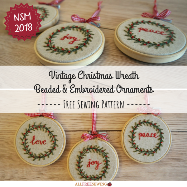 Vintage Christmas Wreath Beaded & Embroidered Ornaments