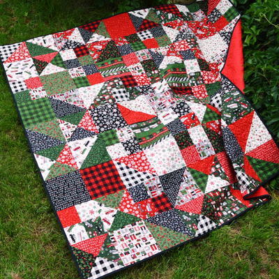 Quilted Scrappy Patchwork Winter Holiday Quilt Table Topper Mat Decoration Christmas Checkerboard Plaidish Snowflakes