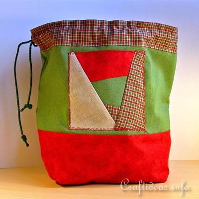 Patchwork Christmas Drawstring Gift Bag
