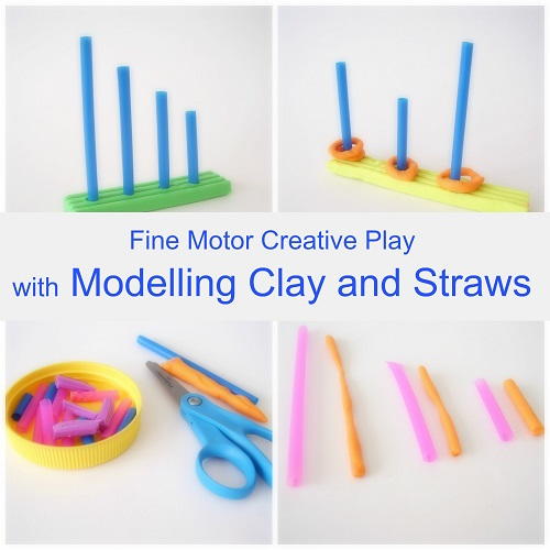 Fine Motor Play with Modeling Clay and Straws