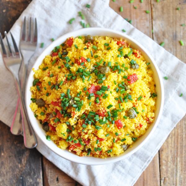 Saffron Couscous with Capers & Roasted Peppers