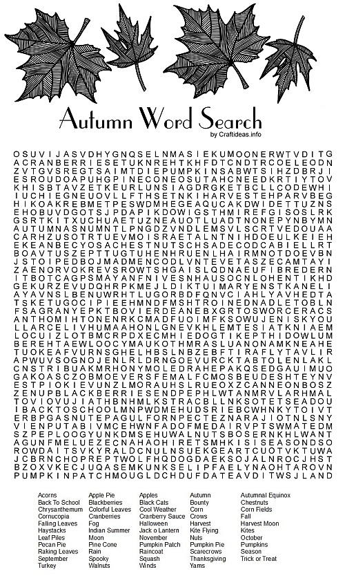 Autumn Word Search Printable