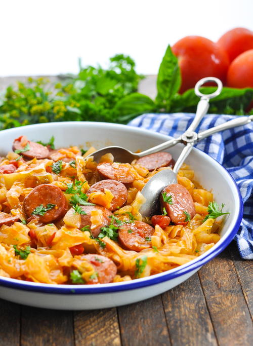 Dump and Bake Sausage and Cabbage Dinner