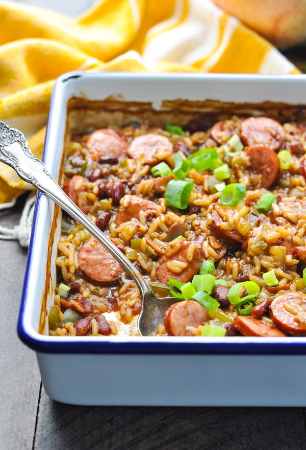 Dump and Bake Sausage, Red Beans and Rice Casserole