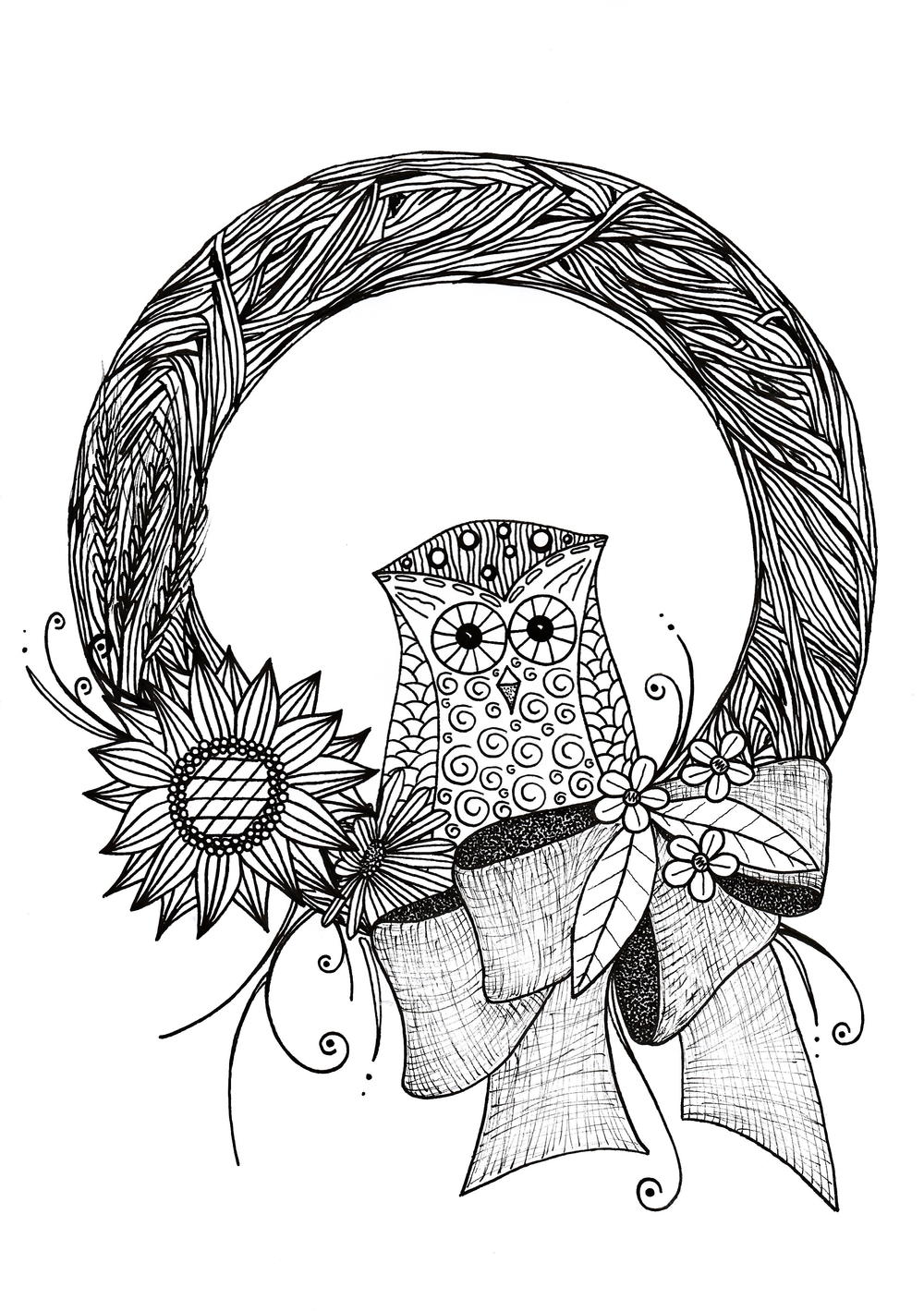 Intricate Fall Wreath Adult Coloring Page | FaveCrafts.com