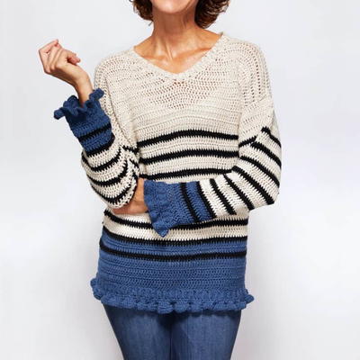 Breton Ruffle Cuff Sweater Crochet Pattern