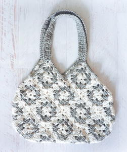Vintage off White Hand Granny Knit Crochet Bag Purse Pearl 