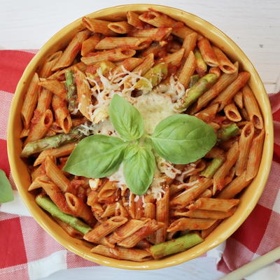 Whole Wheat Penne with Asparagus and Marinara Sauce