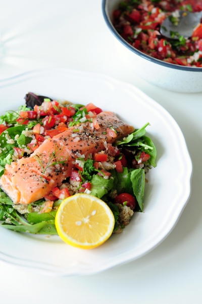 Sous Vide Salmon with Pico de Gallo & Quinoa Salad