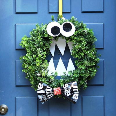 Easy DIY Monster Halloween Wreath