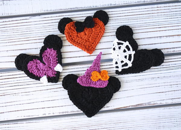 Halloween Mickey and Minnie Mouse Heart Shaped Appliques