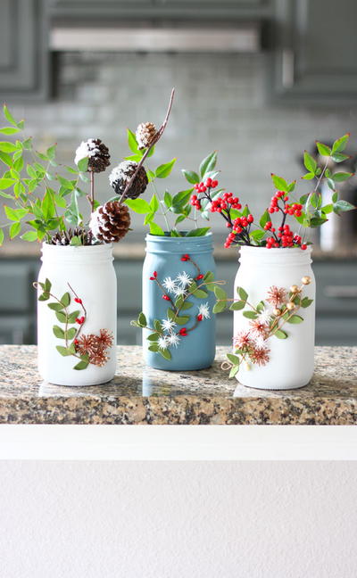 Winter Floral Ball Jar Vases