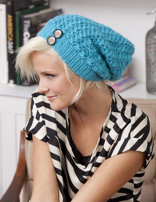 Turquoise Slouchie Beanie with Buttons