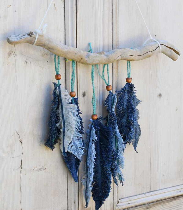 Recycled Denim Feather Wall Hanging