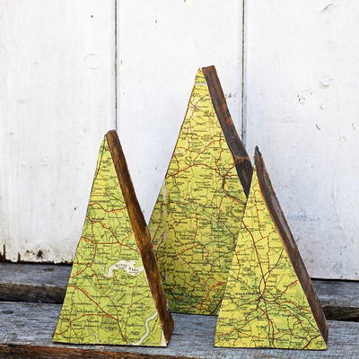 Recycled Scrap Wood Road Map Ornaments