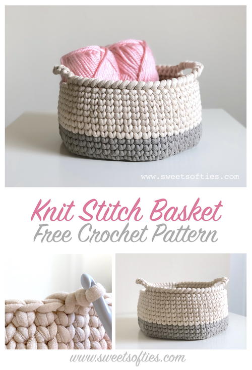 Two Toned Knit Stitch Crochet Basket With Handles AllFreeCrochet two-toned-knit-stitch-crochet-basket-with-handles-allfreecrochet