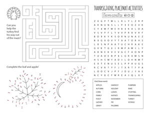 Printable Activity Placemats for Thanksgiving