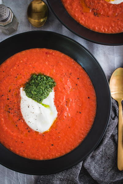 Roasted Red Pepper Tomato Basil Soup