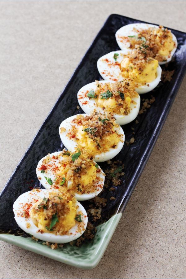 Spicy Deviled Eggs with Crispy Bagoong Breadcrumbs