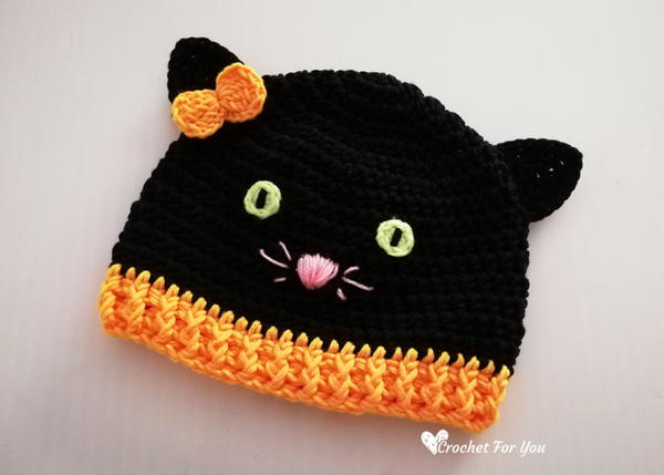 Crochet Halloween Black Cat Hat
