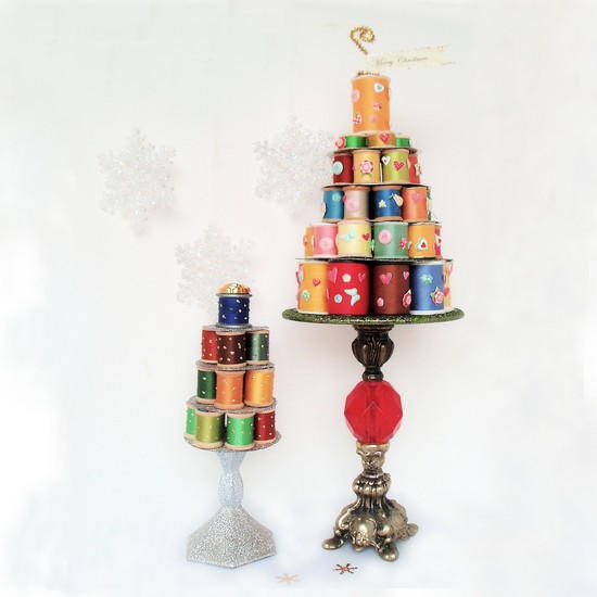 Whimsical Thread Spool Christmas Trees