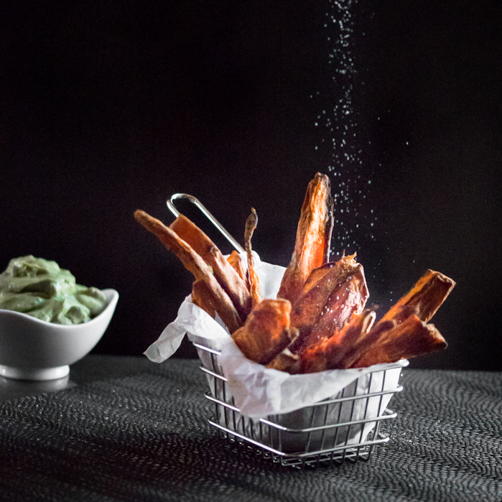 Sweet Potato Wedges with Avocado and Sour Cream Dip