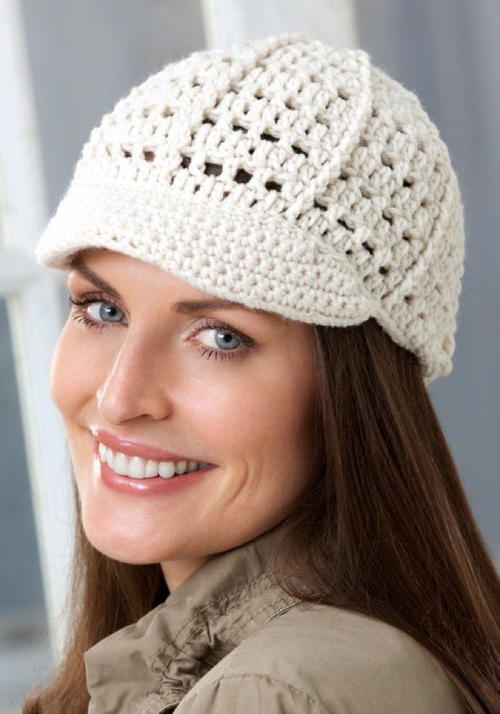 Big Flapper Hat off-white fleck Crochet Brown Brim