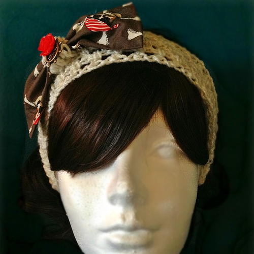 Crochet and Fabric Bow Headband