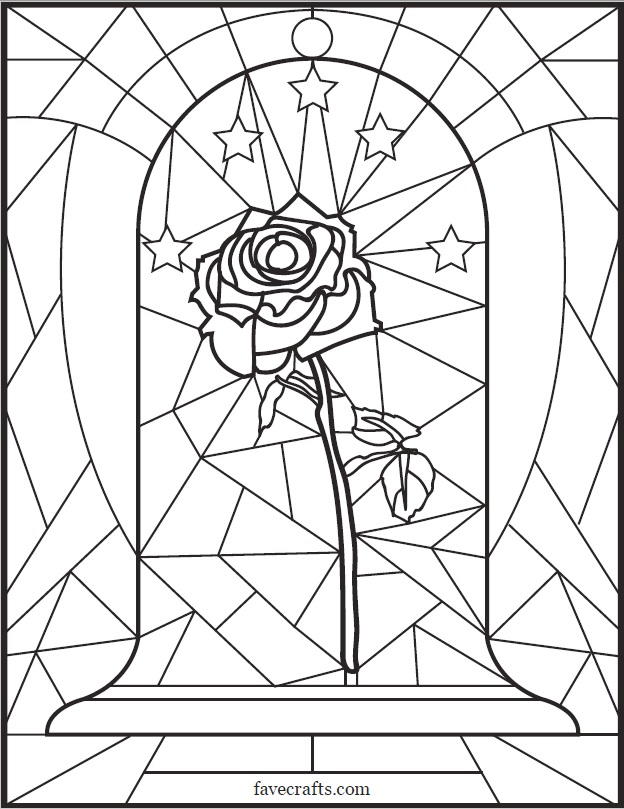 beauty and the beast stained glass rose coloring pages