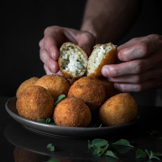 Arancini Balls Recipe with Tomato and Red Pepper Dipping Sauce