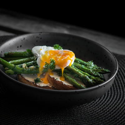 Cream Cheese, Asparagus and Poached Egg on Toast